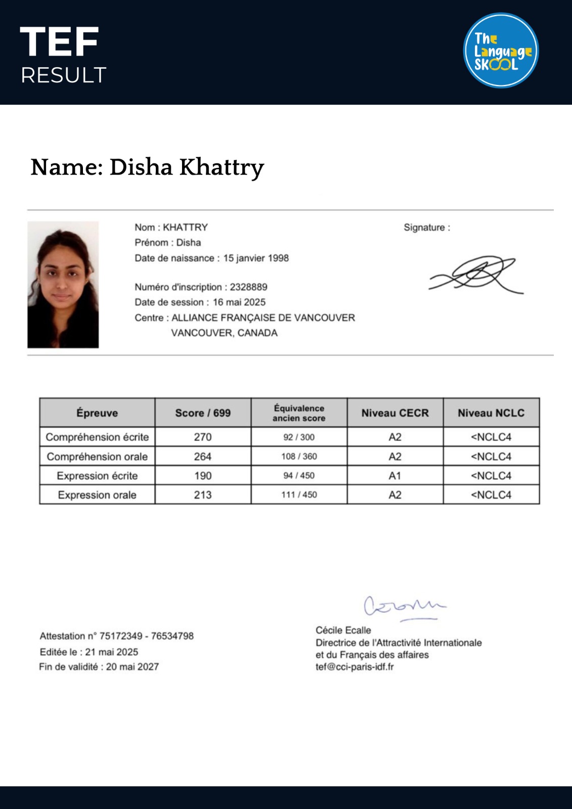 Certificate for DISHA KHATTRY