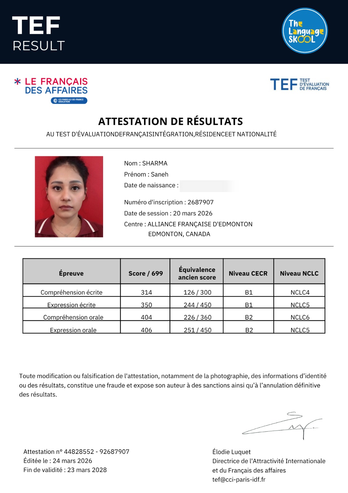 Certificate for SANEH SHARMA